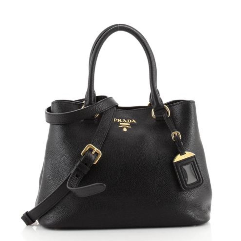 PRADA BLACK LEATHER CROSSBODY TOTE HANDBAG